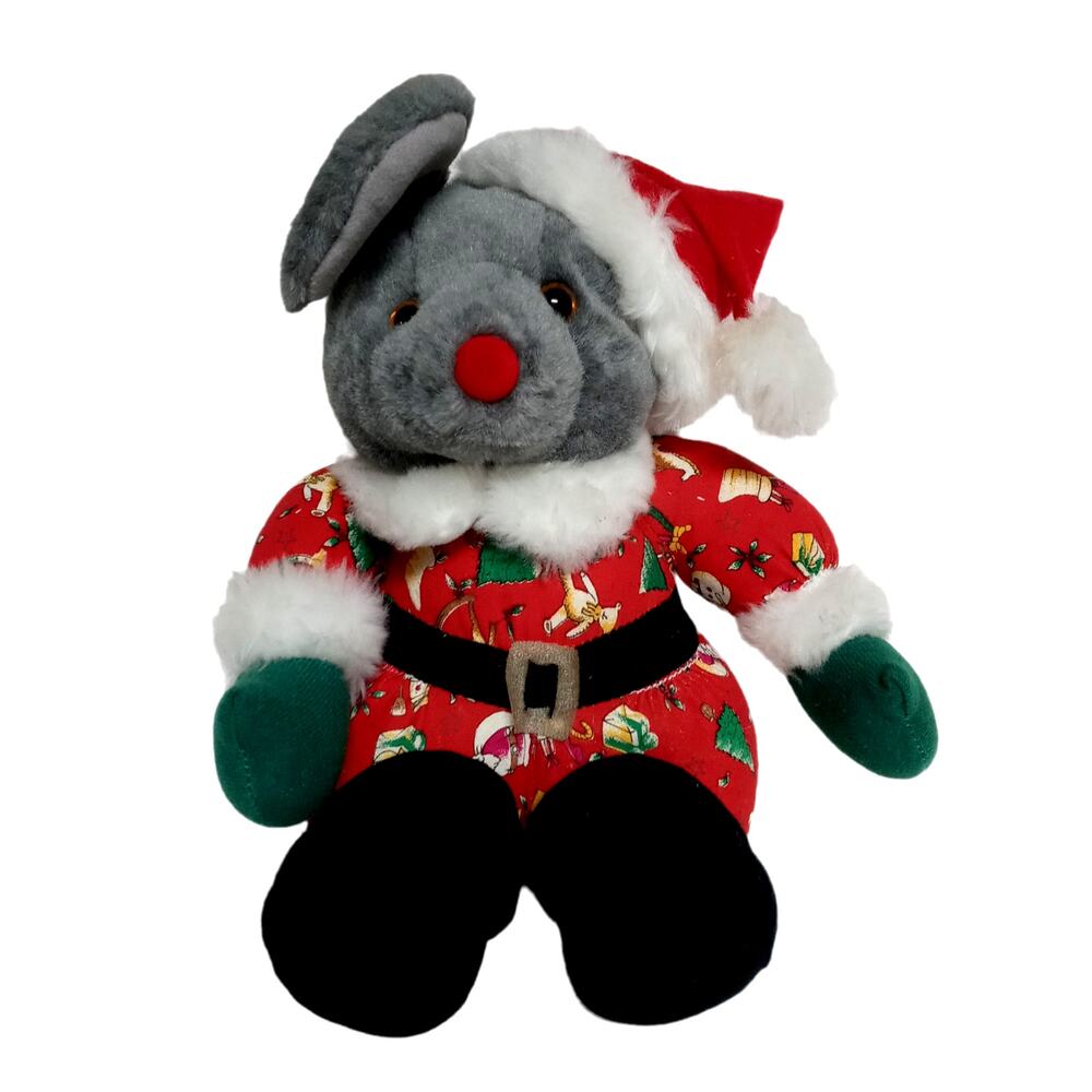 Vintage Santa Plush Mouse Stuffed Animal Christmas Holiday Whimsical Rat 9"
